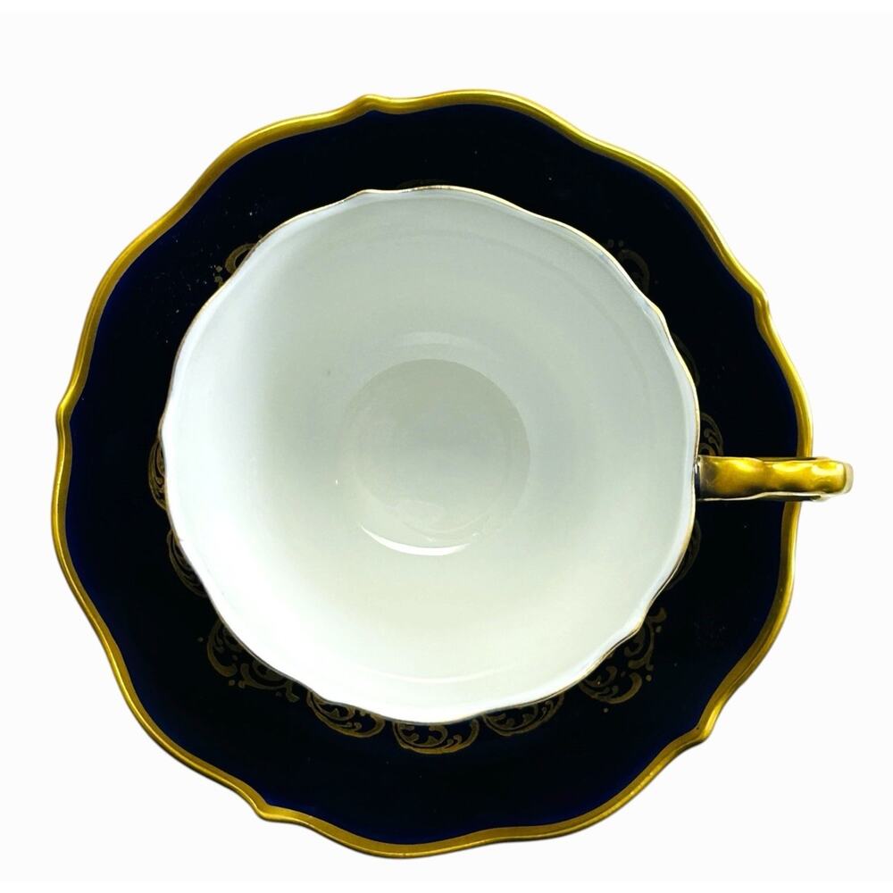 Vintage Lindner Bavaria Demitasse Cup Saucer Cobalt Gold Moss Rose Read - Picture 11 of 11
